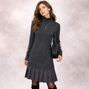 Soft Surroundings Chloe Cozy‎ Soft Sweater Dress Gray Turtleneck Whimsigoth PS